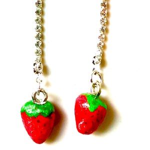 Strawberry Crystal Dangle, Hand-sculpted Earrings